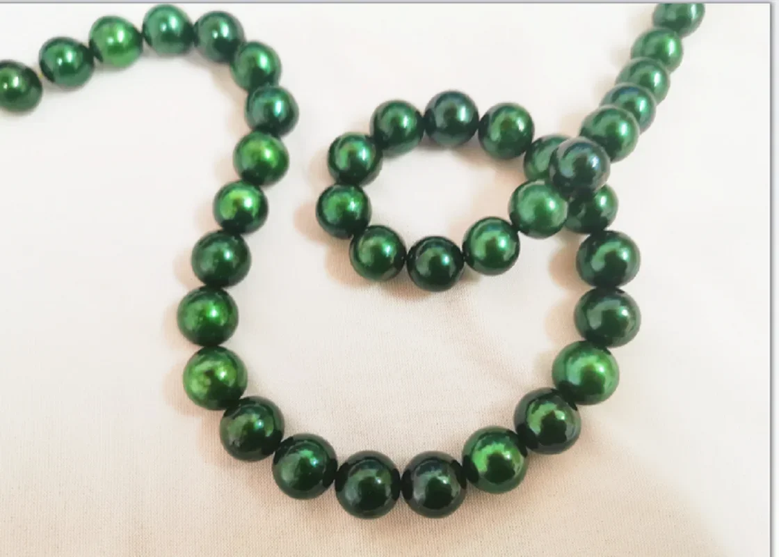 

Classic 10-12mm Round Green Sea Pearl Necklace for Women Less Flaw 925 Sterling Silver Clasp Fine Pendants 925 Sterling Silver