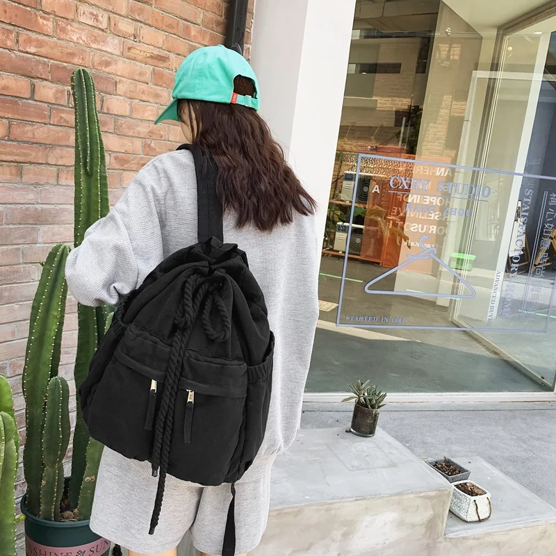 Washed Canvas New Version Fashion Of Cool Drawstring Bunches Backpack Retro Casual College Students Men's And Women's Bags