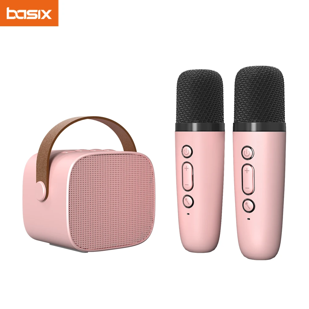 

Basix Karaoke Machine Portable Bluetooth 5.0 Speaker System with 1-2 Wireless Microphones Home Family Singing Children's Gifts
