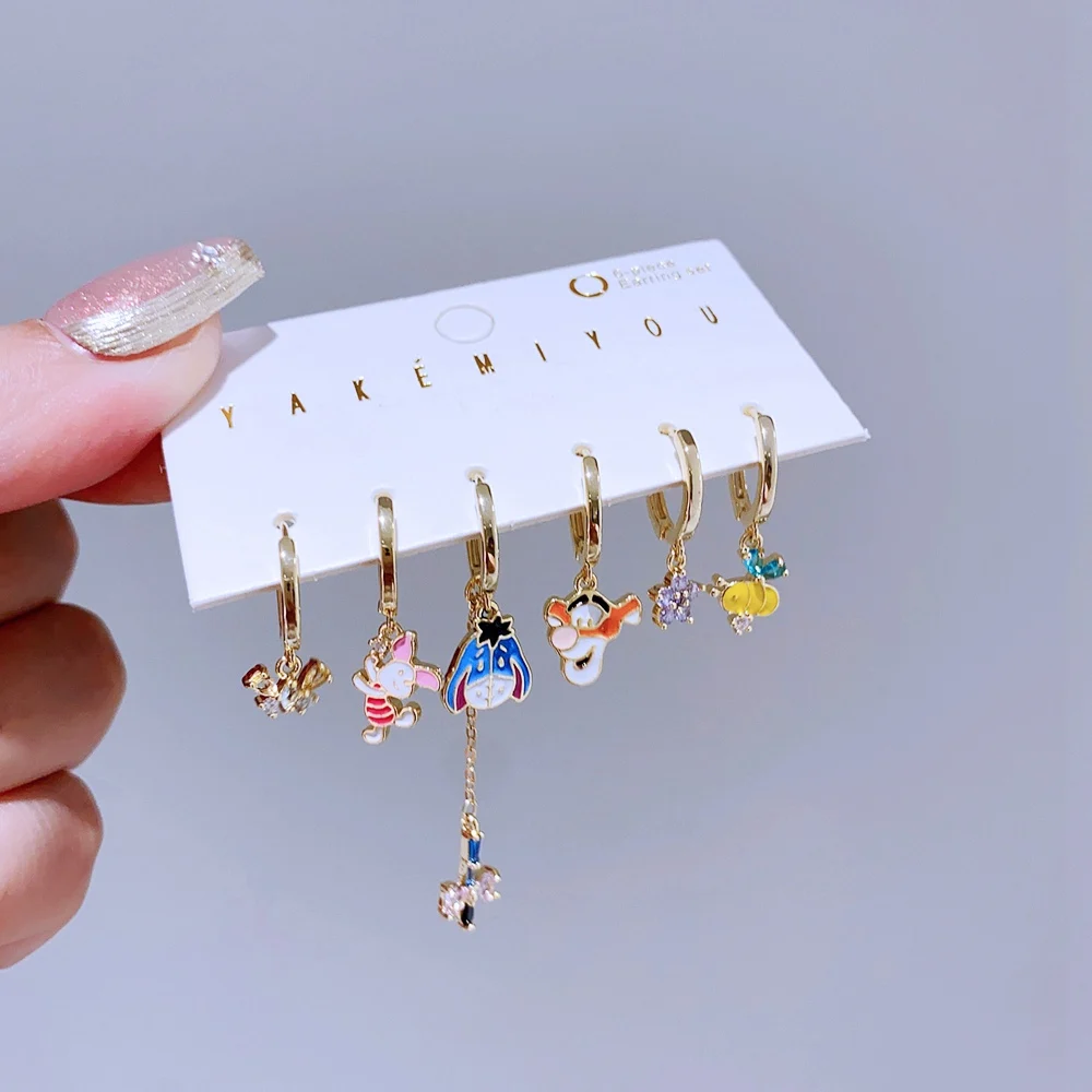 1 SET Muiticolor Sweet Cartoon Animals Pendant Huggie Hoop Earrings for Women Girls Gold Color Jewelry 3