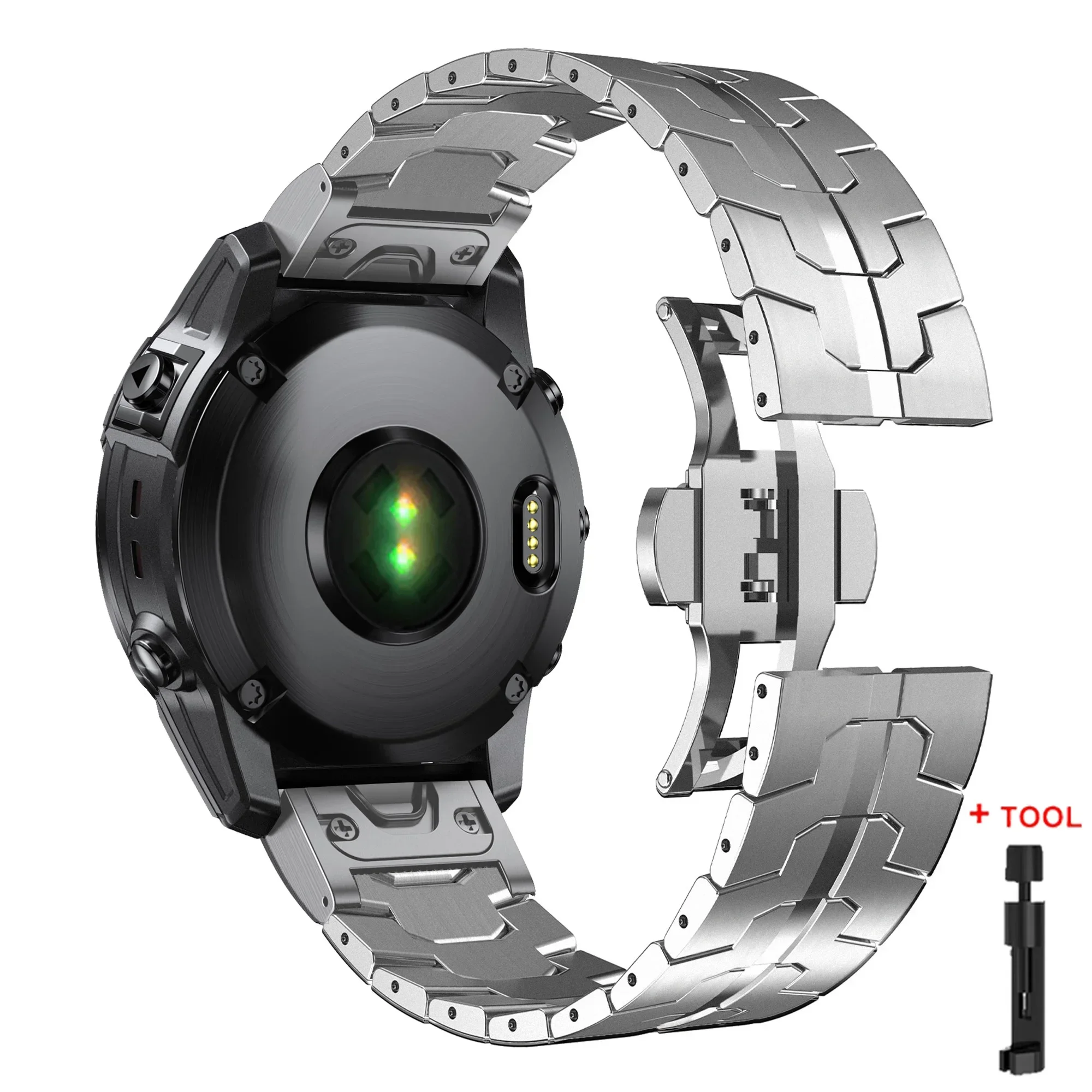 Titanium Color Stainless Steel Metal Watch Strap - 26/22mm Band