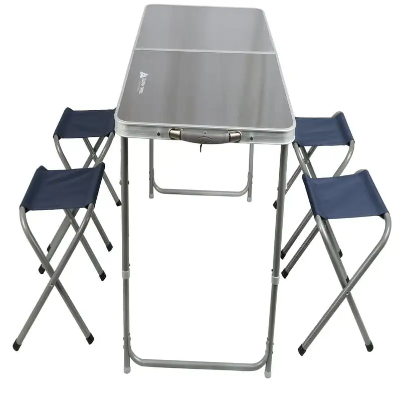 

Durable Steel and Aluminum Table Set with Stools