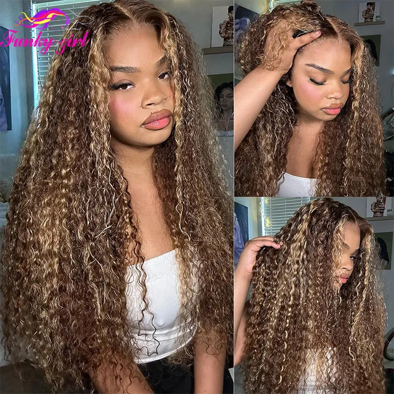 Highlight Color Water Wave Lace Front Wig Brazilian 100% Human Hair Lace Frontal Wigs Ombre Curly Human Hair Wig 4