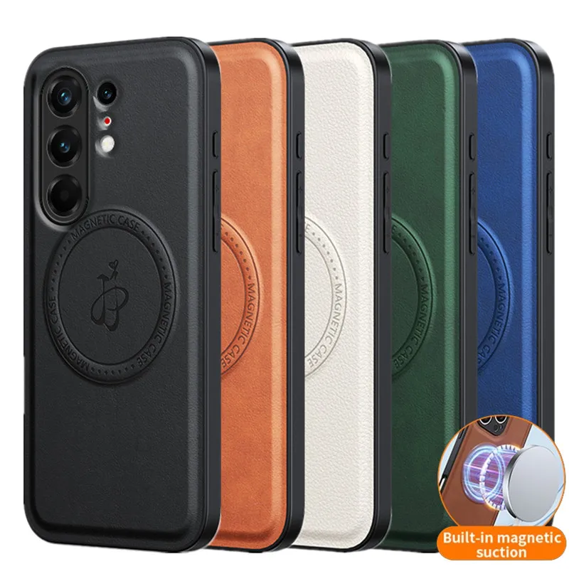 Premium PU Leather Wireless Charging Magnetic Case – Fusion Protective Hard Back Shell Coque