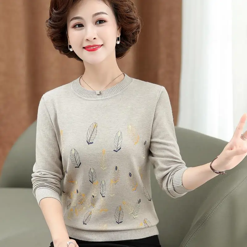 

2023 New Middle-Aged Elderly Mothers Sweater Pullover Long-Sleeved T-Shirt Tops Women's Clothing Bottoming Shirt Fashion L07