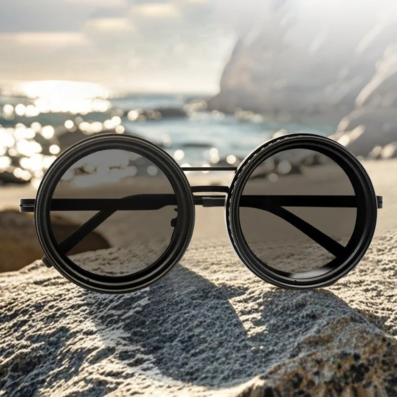 1-9 Gears Unisex Adjustable Sunglasses Rounded Polarized Dimming Glasses With ND Filter Lenses Handcrafted Retro Glasses