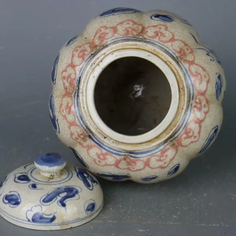 Chinese Yuan Blue and White Porcelain Jar Dragon Phoenix Design Pot 9.17 inch