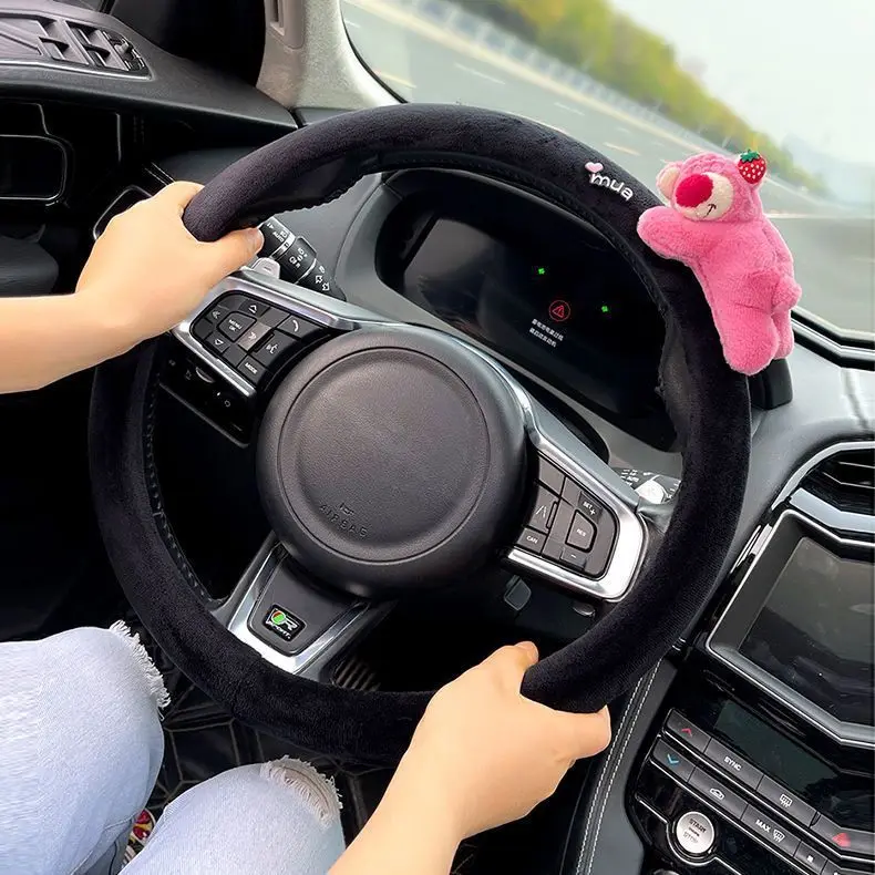 Fluffy Cartoon Panda Cat Plush Steering Wheel Cover - Winter Cozy, Cute & Anti-Slip Design