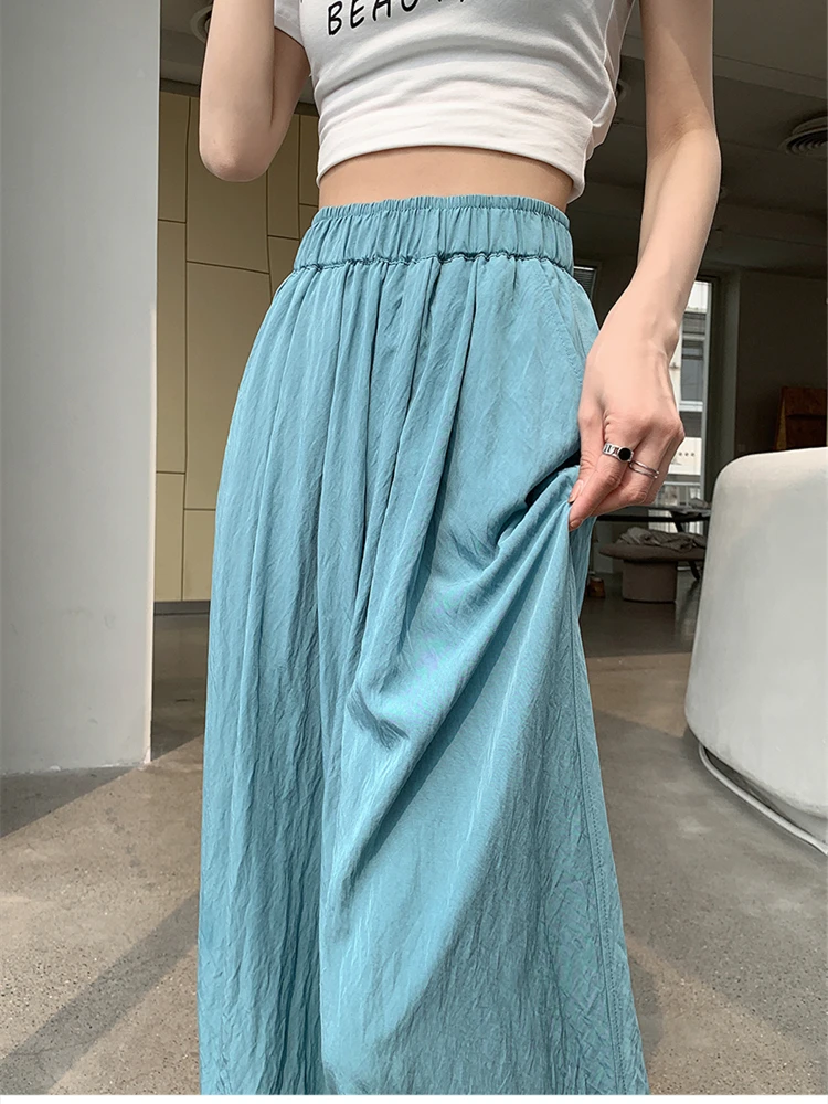 

Брюки женские тонкие однотонные с эластичным поясом, модные повседневные свободные штаны с широкими штанинами для поездок на работу, на лето