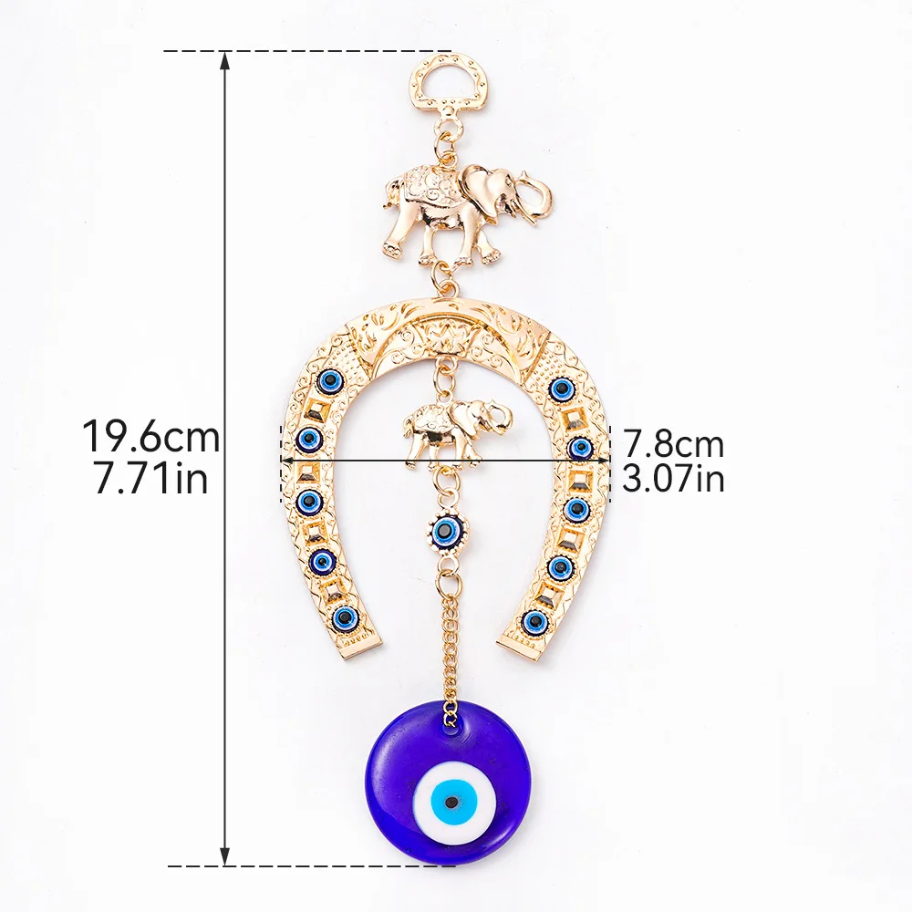 Turkish Blue Evil Eye Beads Charms Pendants Gold Colour Horseshoe&Elephant Hanging Ornament Car Amulet Lucky Gift Home Decor 3