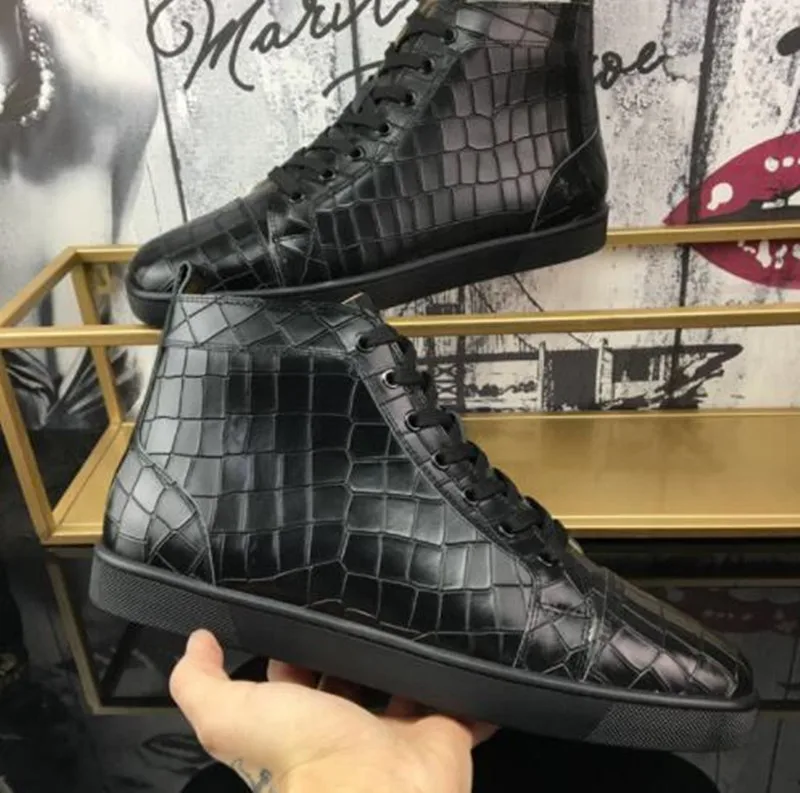 Real Leather Black Stone Pattern Shoes Luxury Trainers Ankle Lace Up Sneaker High Top Streetwear Walking Shoe Basketball Male 4