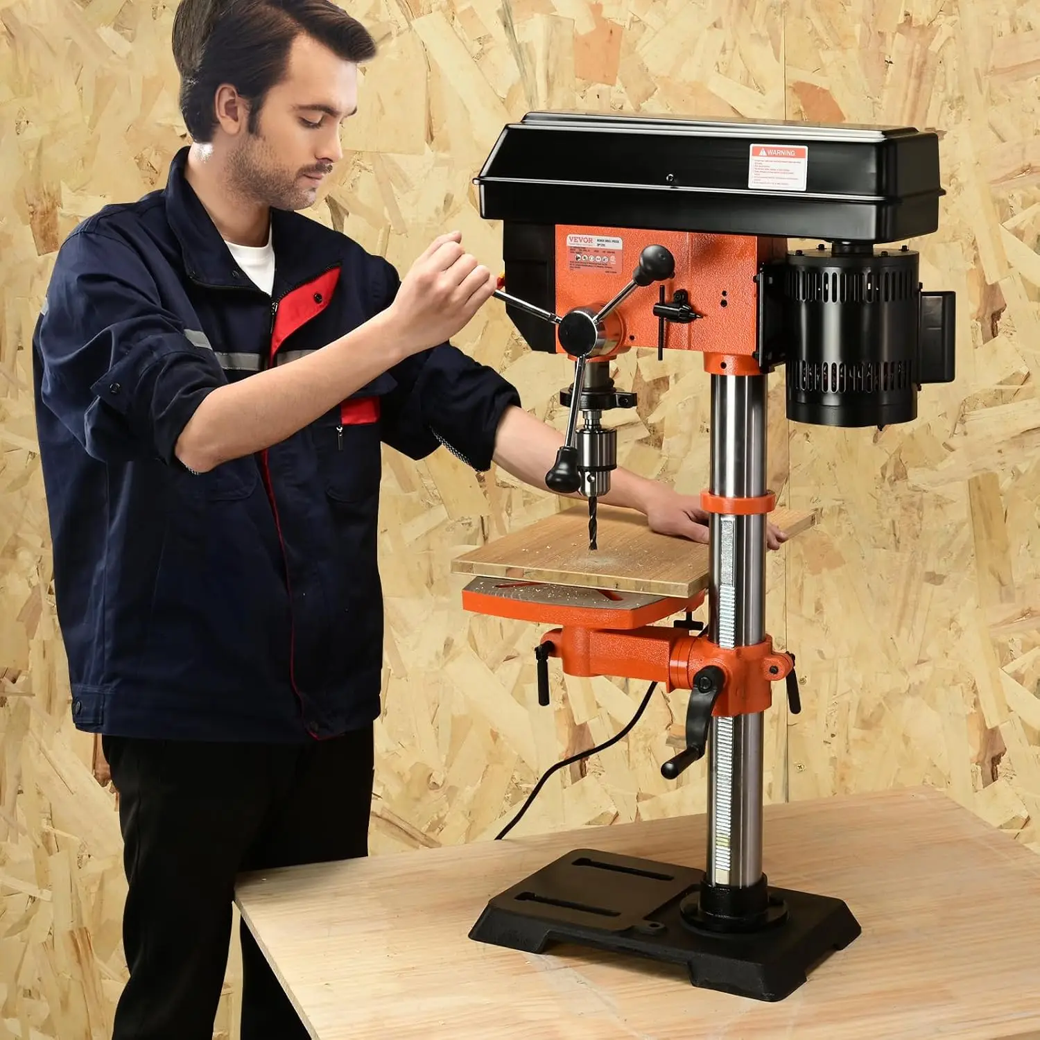 12 in Benchtop Drill Press, 5 Amp 120V,Variable Speed Cast Iron Bench Drill Press,12 in Swing Distance 0-45° Tiltling Worktable. 2