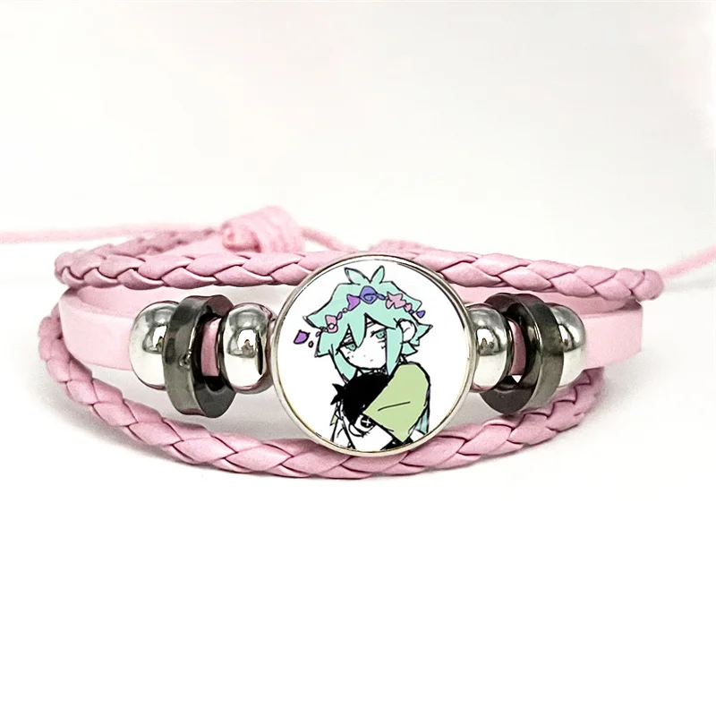 Omori Sunny And Mewo Pink Leather Bracelet Glass Cabochon Button Multilayer Bangles Wristband Gift 3