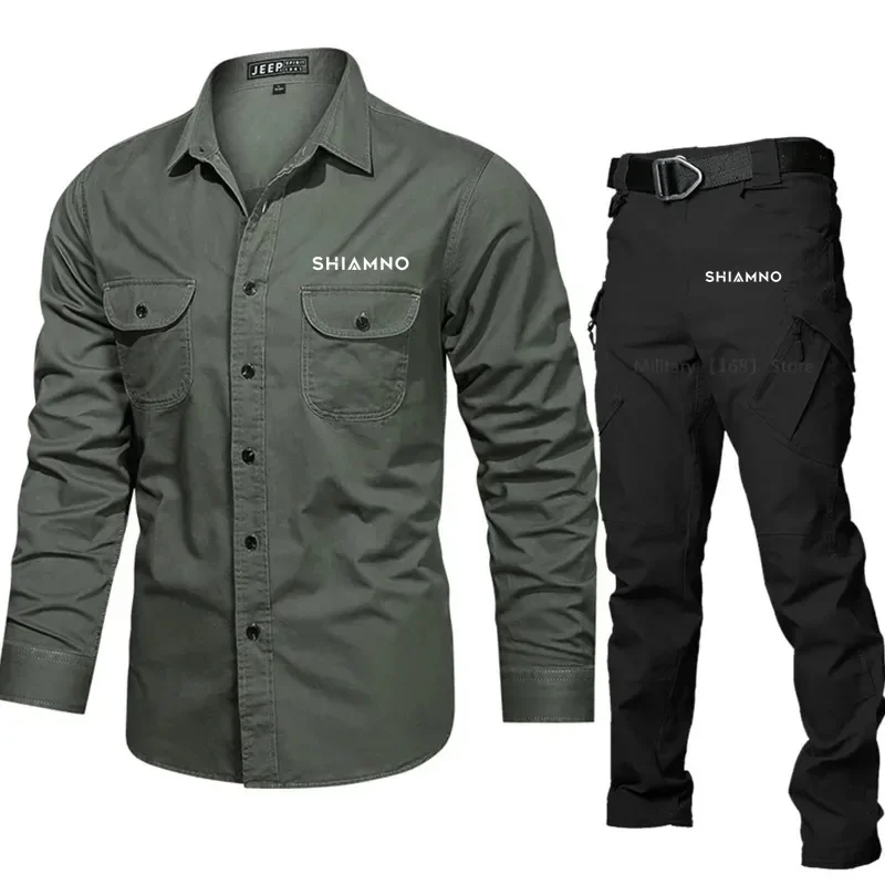 

Brand New Fashion Men's Fishing Suits 100% Cotton Multi-Pocket Military Shirt Long Sleeve Fishing Solid Color Button Down Shirts