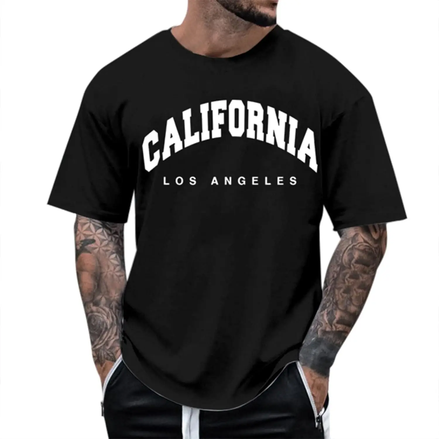 

Oversize Casual T Shirts for Men California Print Fashion Tee Shirts Short Sleeve Crewneck Outdoor Running Sport Tops