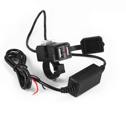 Dual USB Quick Charge Waterproof Motorcycle Phone Charger Socket (Black)