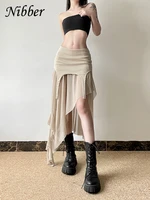 Nibber 2024 Summer Solid Color Simple All-match Casual Sexy Fimbriate High Street Trendy Cool Women's Laminated Ruffled Skirt - Image 5