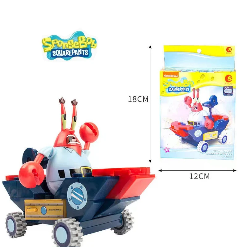 4pcs SpongeBob SquarePants Adventure Series Assembled Block Pie Star Crab Boss Doll Handmade Model Children's Birthday Gift Toys