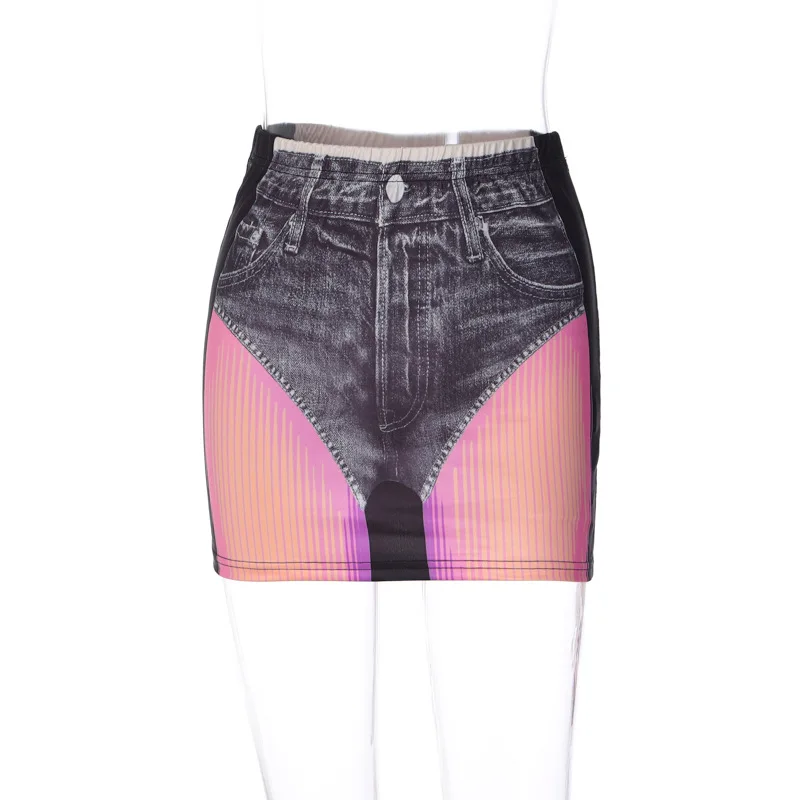 INS Fashion Women Tie Dye 3D Print Mini Skinny Skirt Female Summer Wrap Hips Skirt Ladies Sexy Streetwear Elestic Pencil Skirts - Image 2