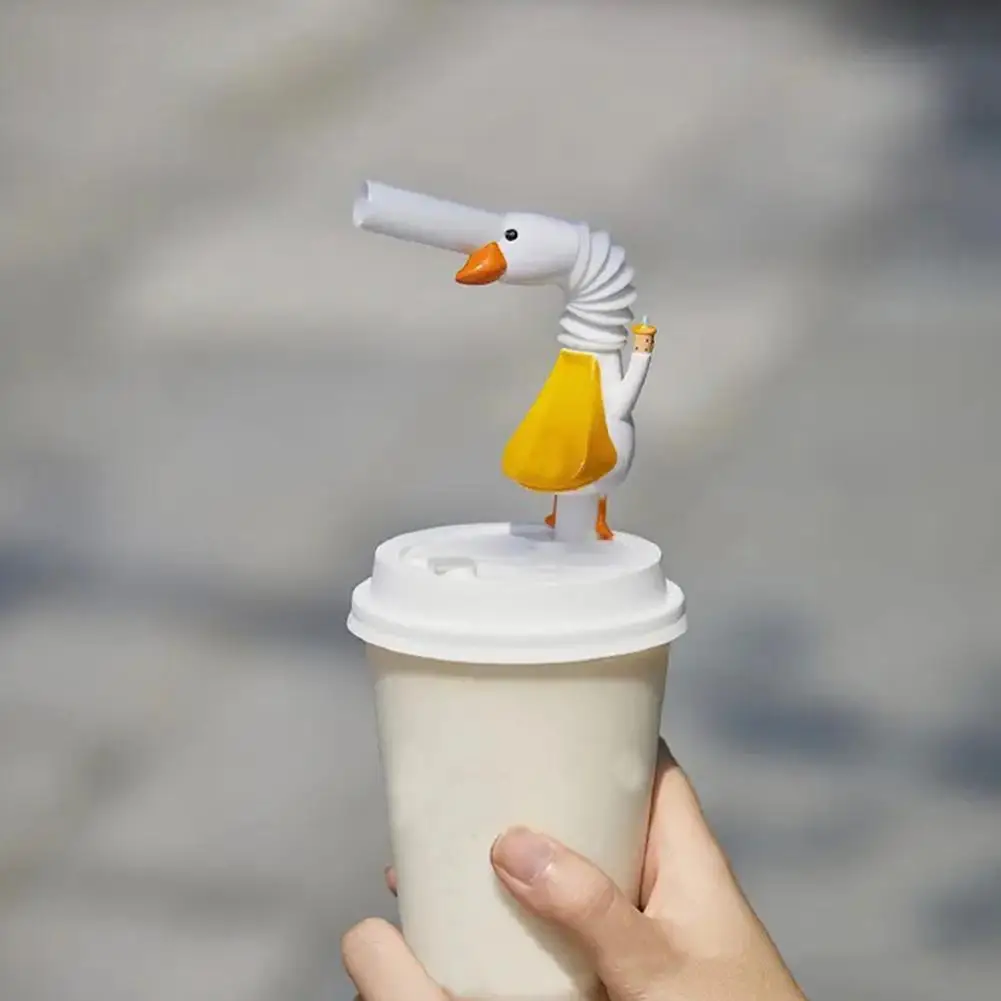Drinking Long Goose Straw Reusable Large Diameter Curved Straws White Fun Animal Style Fashion Straws With Brush For Juice Coffe