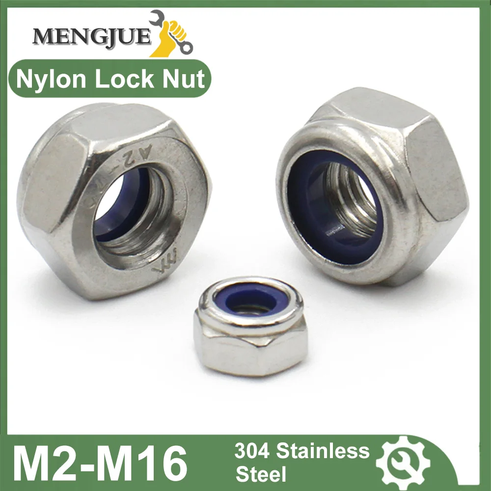 

5-50pcs 304 Stainless Steel M2 M2.5 M3 M3.5 M4 M5 M6 M8 M10 M12 M14 M16 Hex Hexagon Nylon Insert Self Lock Nuts