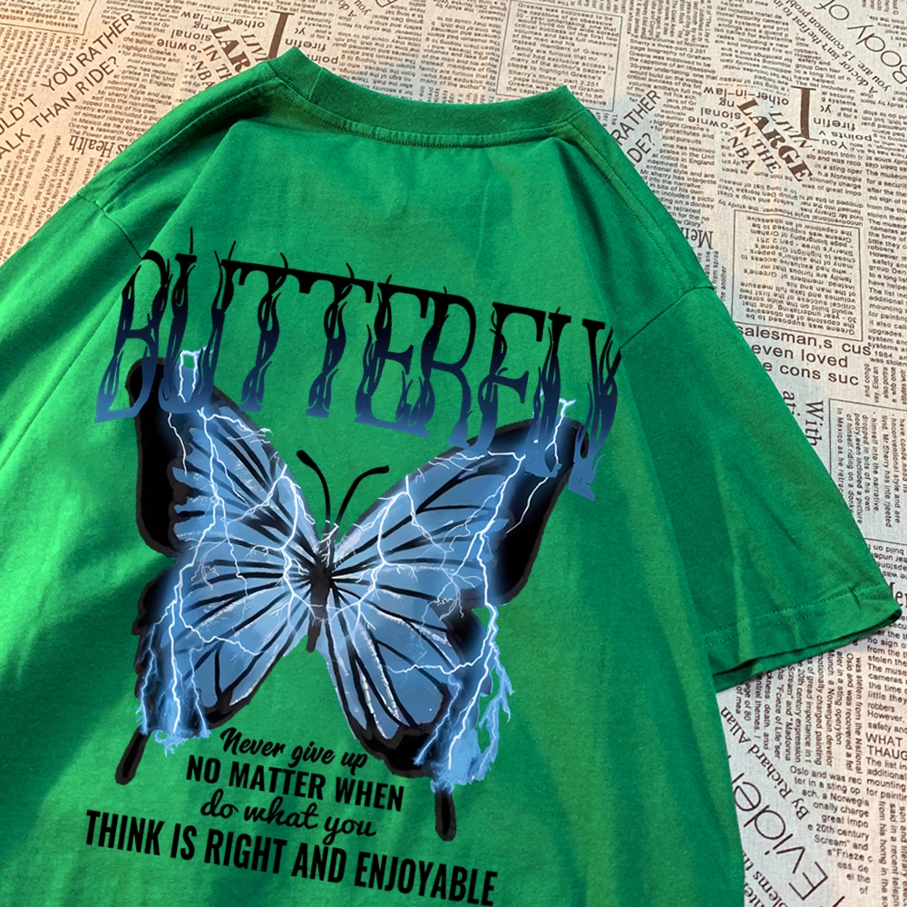 Blue Lightning Butterfly Graphic Men's Oversized Casual T-Shirt