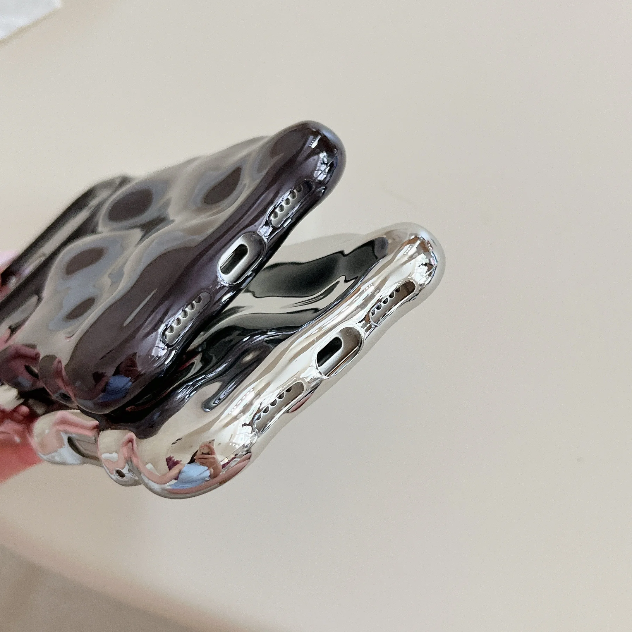 Glitter Glossy 3D Meteorite Wavy Plating Soft Case with Bubble Camera Protection
