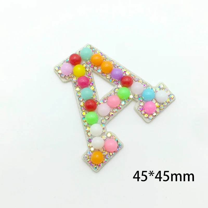 Garment Hooks 3D Mixed Color Beaded A-Z Pearl Rhinestone English Letter Patches Pearls Rhinestone Iron On DIY Name Glitter Pearl  Alphabet Garment Tags Fabric & Sewing Supplies