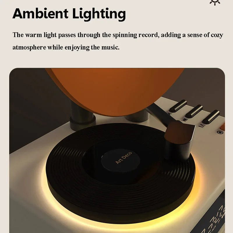 High-quality Modern Bluetooth 5.3 Speaker Home LED Clock Subwoofer Retro Vinyl Record Ornament Music Box Creative Christmas Gift