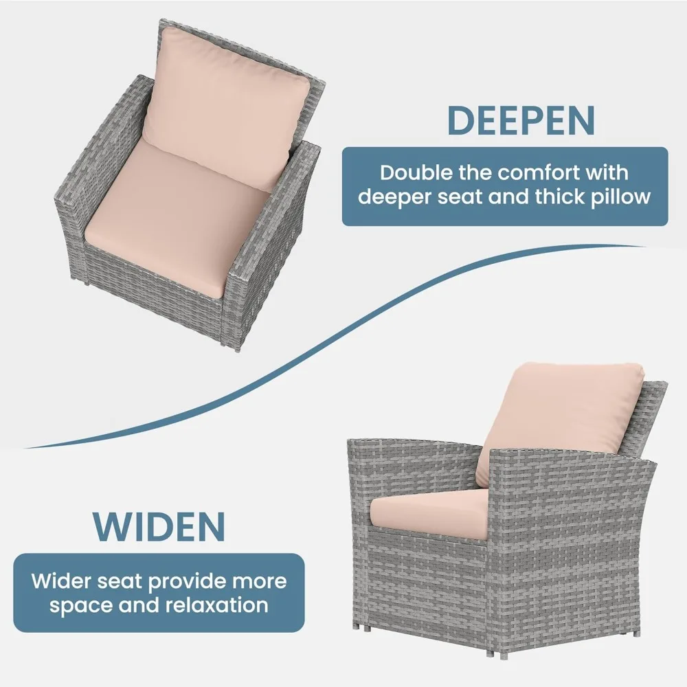 4 Pieces Outdoor Patio Furniture Set,Wicker Sectional Sofa Outdoor Patio Set Rattan Patios Furniture, Patios Conversation 3