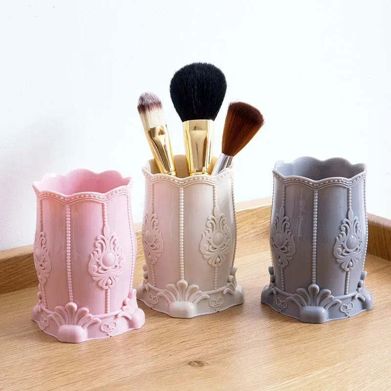 Vintage Flower Carved Pattern Makeup Brush Storage Box Brush Pen Pencil Storage Pot Holder Container Desk Organizer Gift 4