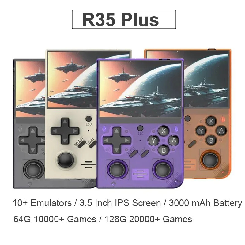 

Консоль игровая карманная R35 Plus, 3,5 дюйма, 64/128 ГБ, 10000 + игр