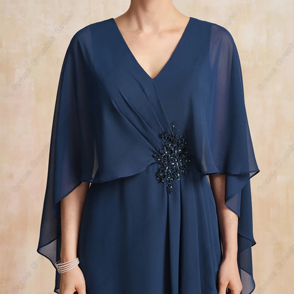 Strapless Mother of Bride Dresses for Women Half Sleeve Wedding Party Dresses with Lace Summer Chiffon Robe De Soir&eacute;e