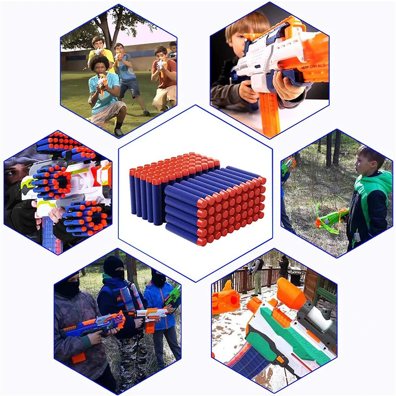 Solid Round Head Bullets 7.2cm Nerf Series Blasters Refill Darts Kids Toy Gun Accessories 1000-50pcs