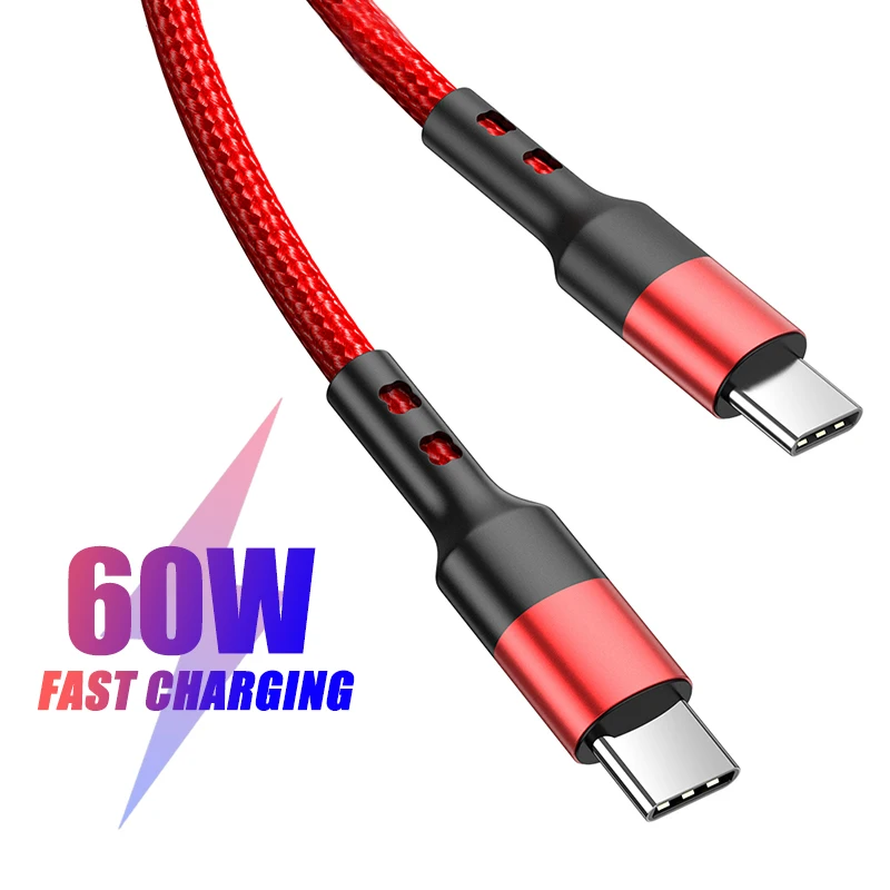 60W USB C To USB Type C Cable USBC PD Fast Charger Cord 1m USB-C Wire For Xiaomi MI Redmi 12 11 Pro Samsung S22 S21 Macbook iPad
