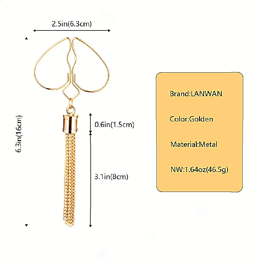 Gold Heart Nipple Clips With Pendant Tassels Non Piercing Jewelry_voghion.com