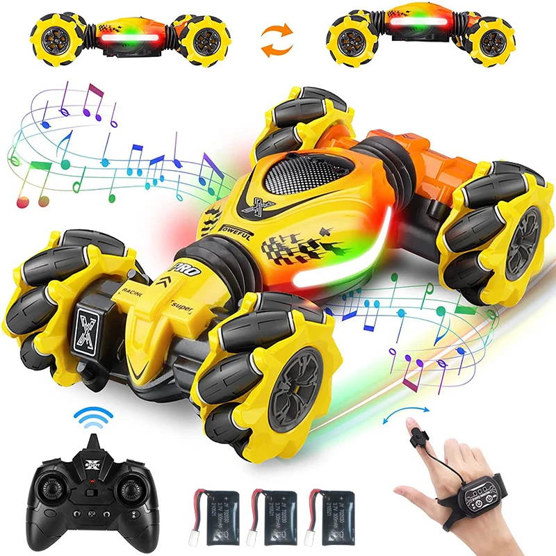 

2022 Newest 4WD RC Stunt Car 2.4G Radio Remote Control Cars RC Watch Gesture Sensor Rotation Gift Electronic Toy for Kids Boy