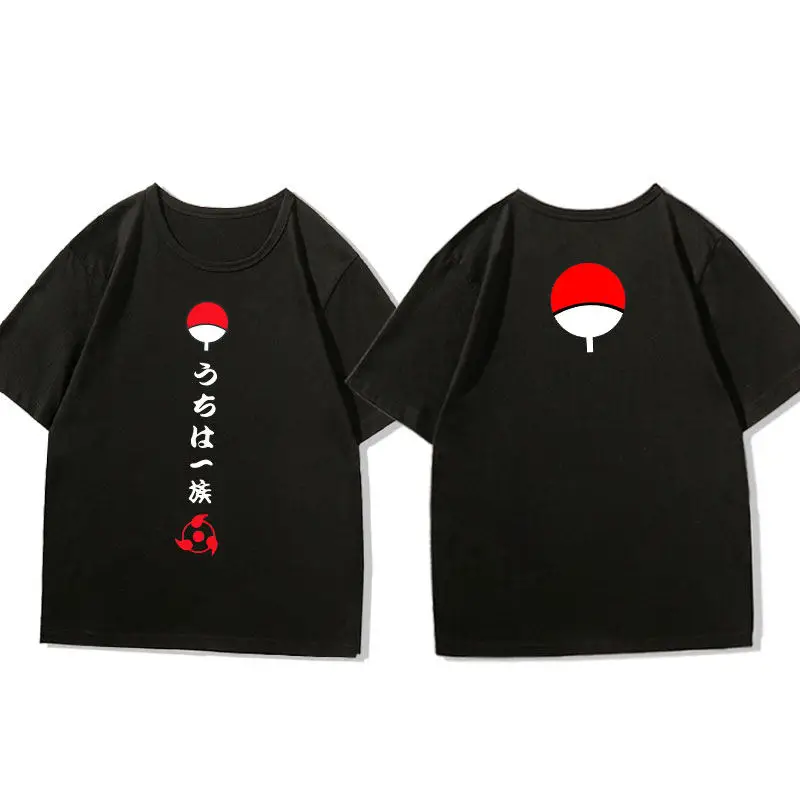 Naruto Anime Black Children's Cotton T-shirt - Double-Sided Print, Round Neck, Parent-Child Outfit