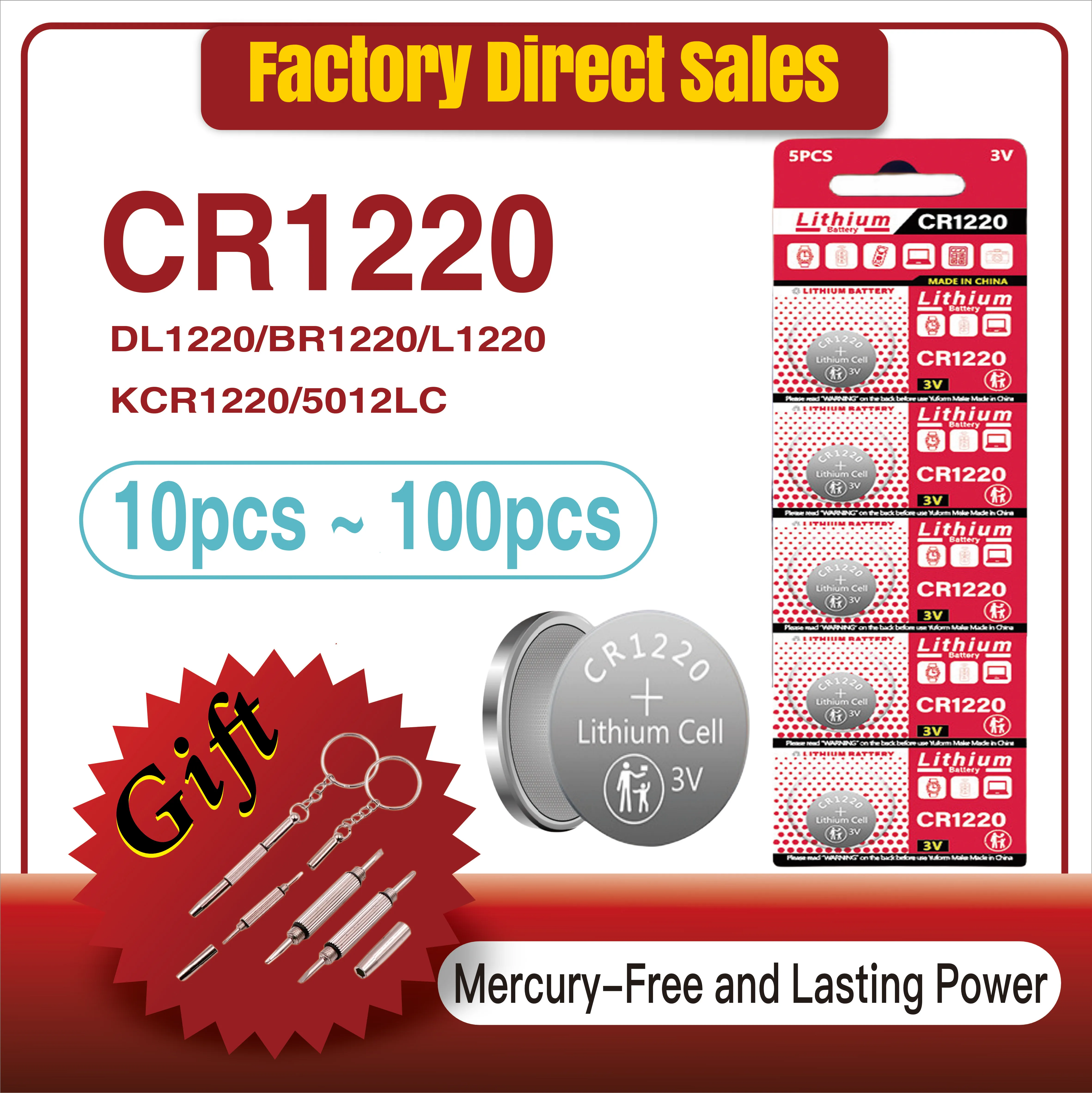 

10-100PCS CR1220 3V Lithium Battery DL1220 1220 ECR1220 For Toy Watch Motherboard Car Key Remote Control Scale Button Coin Cell