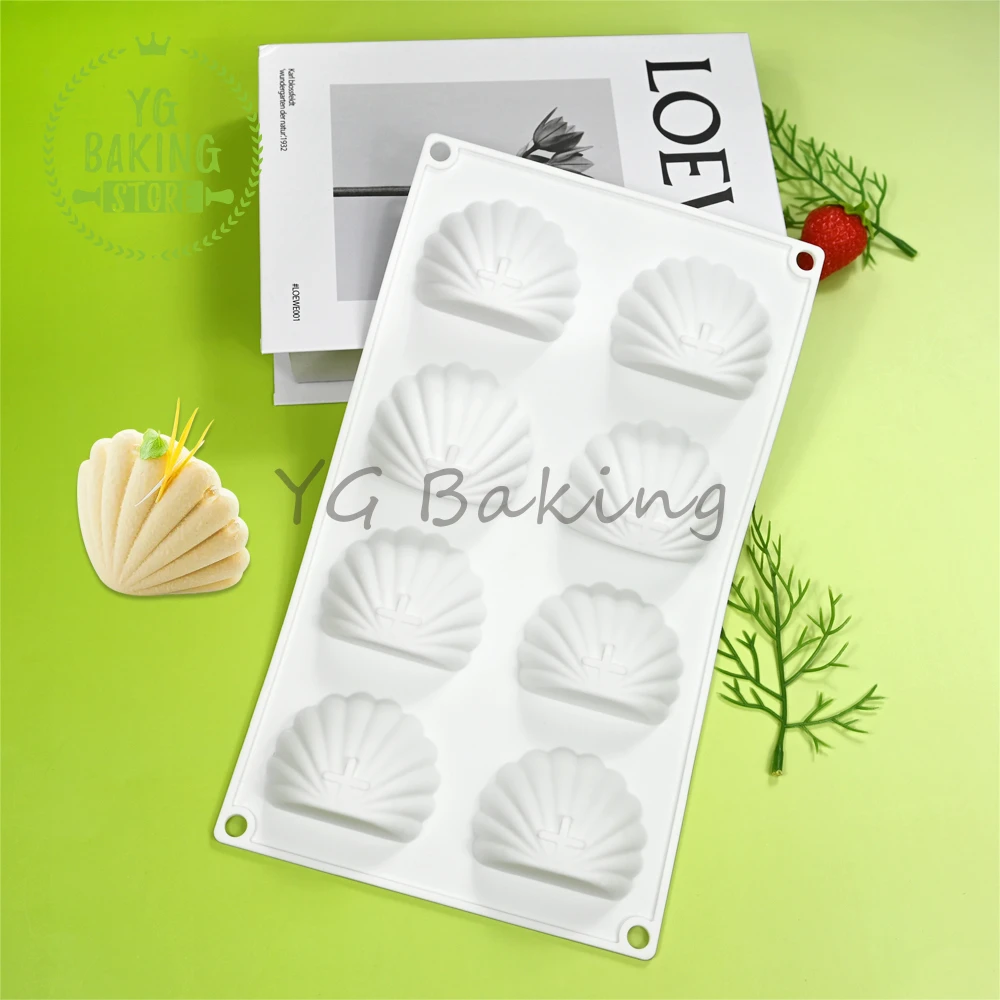 8 Cavity 3D Seashell Design Pudding Mousse Mould DIY Candy Chocolate Silicone Mold Cake Decorating Tools Kitchen Bakeware