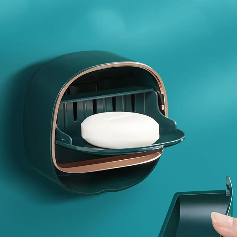 Bathroom Drain Soap Box Wall Mounted ABS Soap Box With Lid Waterproof Soap Dish Dishes Storage Box Travel Organizer Case Storage
