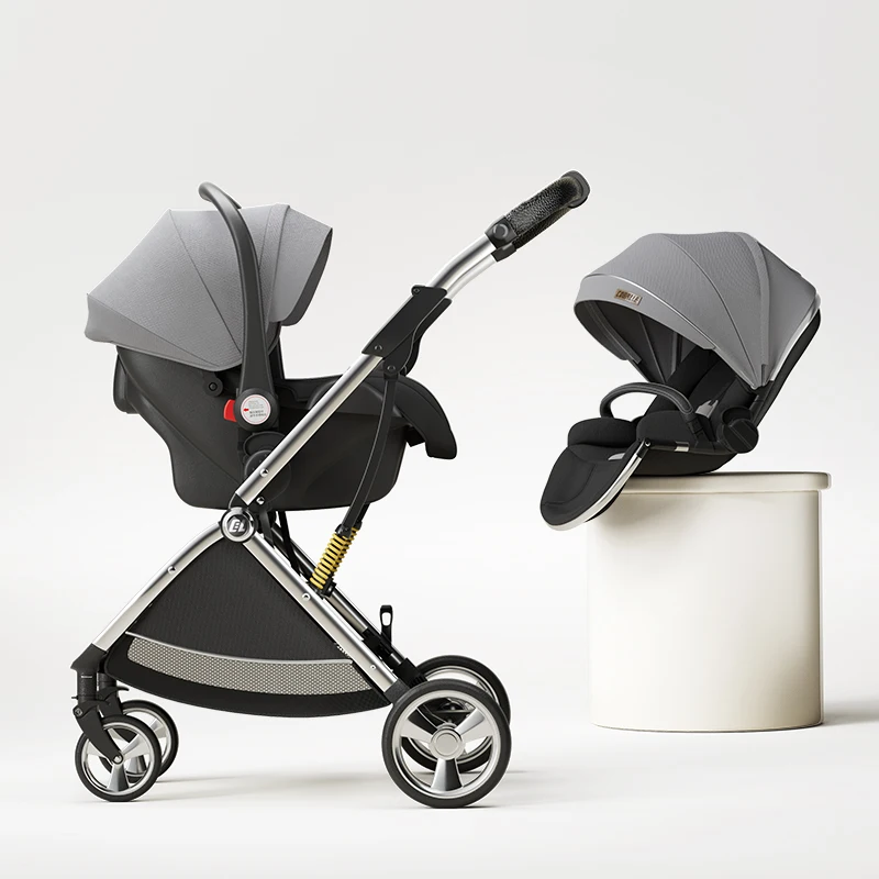 Luxurious Light High Landscape Baby Stroller Egg-shaped Seat for Newborn One Hand Recline Pushchair Pram Compact Size