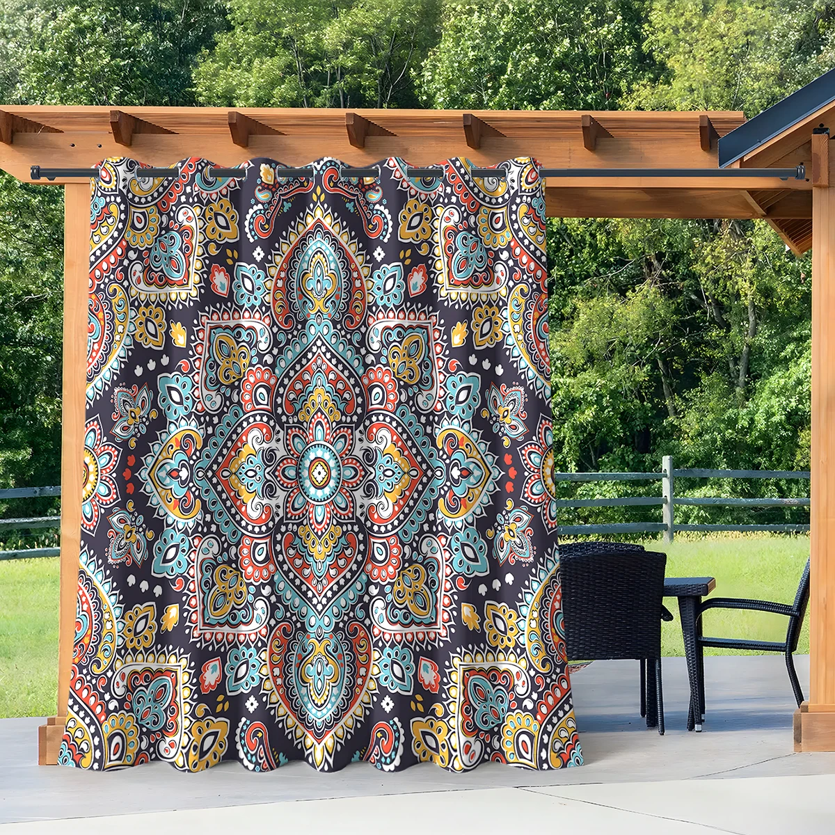 1PC New Fashionable, Simple Home Decoration Print Perforated Waterproof Curtain, Machine Washable, Su 4