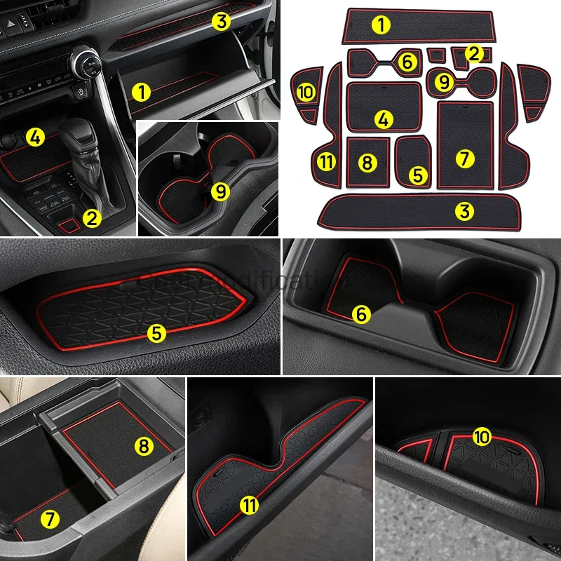 15Pcs Car Non Slip Interior Door Groove Pad Cup Mat Gate Slot Mat Case For Toyota RAV4 XA50 2019 2020 2021 2022 2023 Accessories 1