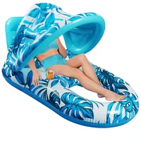Inflatable Floating Bed with Sunshade Inflatable Water Sleeping Bed Floating Lounger Air Mattress for Swimming Pool Party 1