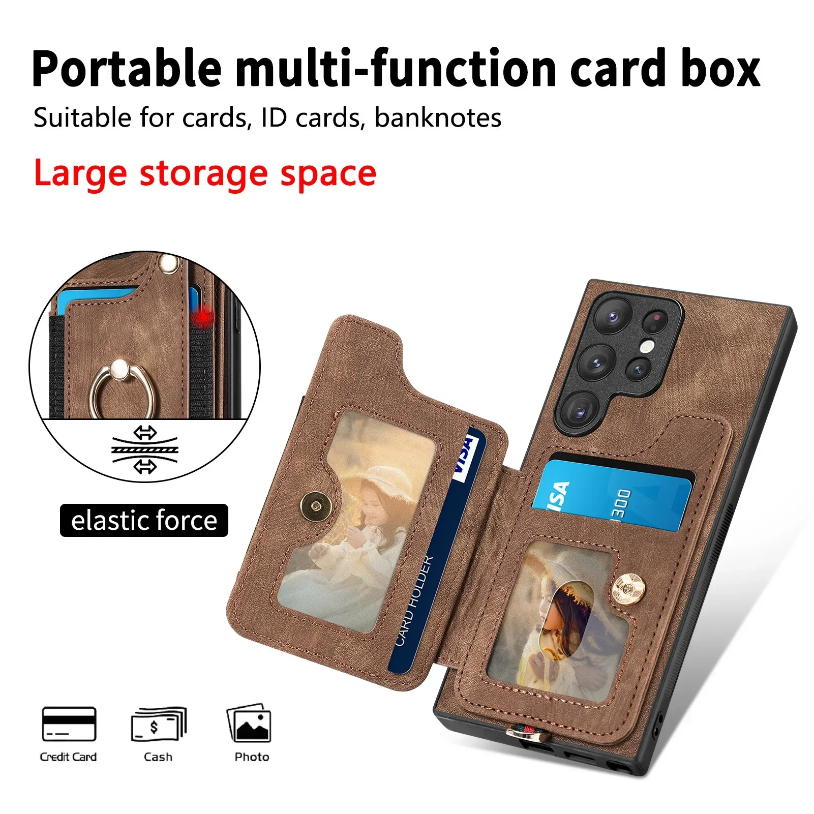 Multi-Functional Ring Holder Phone Case with Wallet Card Slot