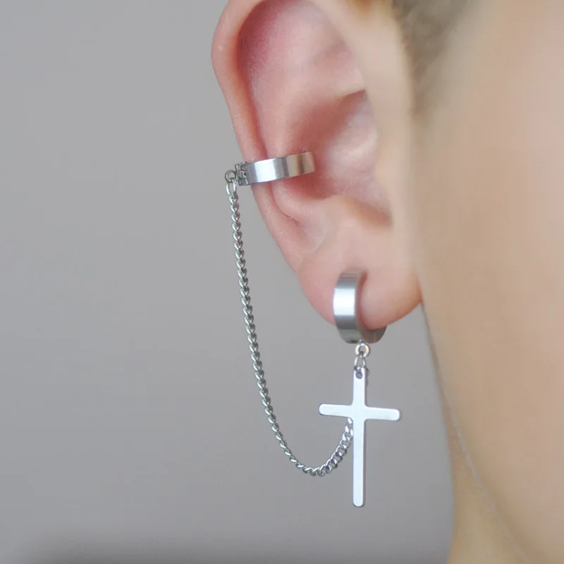 1Pcs Fashion Punk Cross Clip Earring For Teens Women Men Ear Cuffs Zinc Alloy Cool Jewelry Vintage Retro Chain Metal ear clip earrings,clip earrings,ear clip,ear accessories