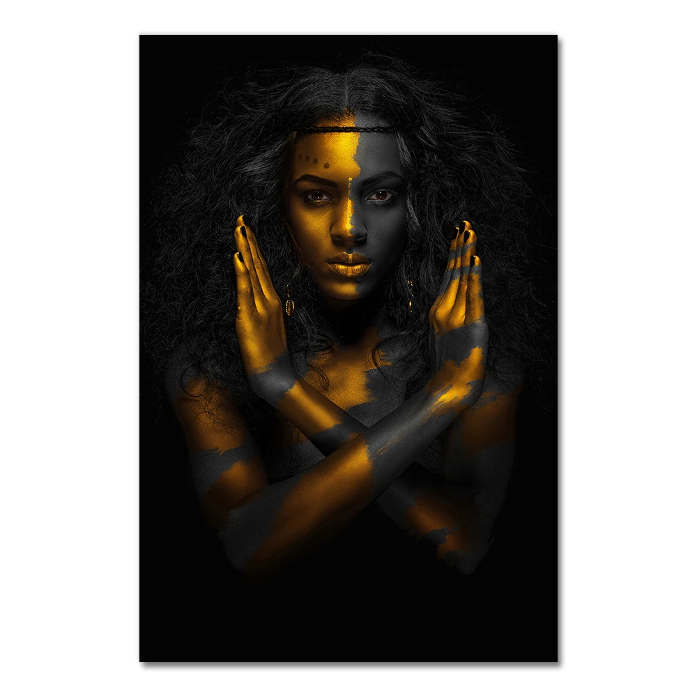 Mujer Desnuda africana negra y dorada, pintura al óleo india sobre lienzo,  carteles e impresiones, imagen artística de pared escandinava para sala de  estar - AliExpress