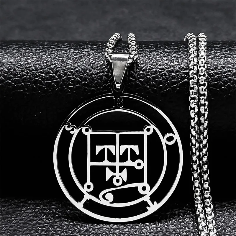 Sleek Lucifer Sigil Stainless Steel Satanic Necklace with Baphomet Charm
