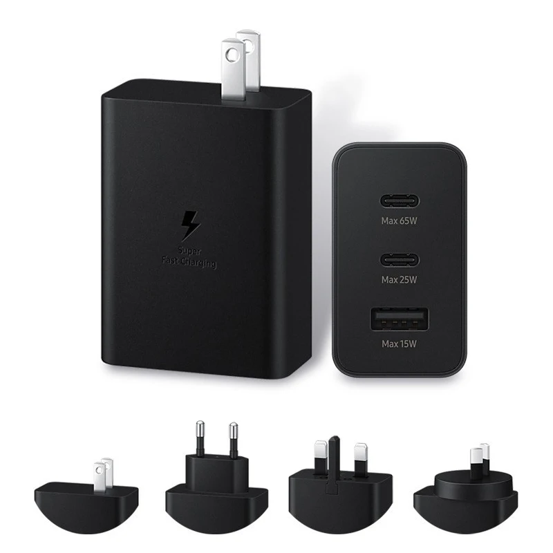Зарядное устройство PD с 3 портами USB Type-C, 65 Вт, адаптер питания для ноутбука, планшета Samsung Galaxy S23 S22 S21 S20 Note 20 Ultra S10 S9 Plus